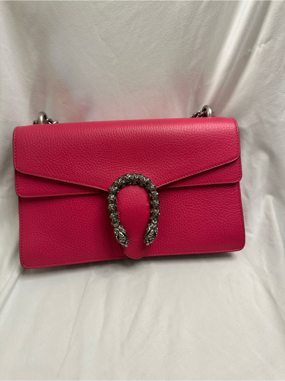 Gucci Dionysus Pink Leather Shoulder Bag with Silver Hardware and Crystal Tiger